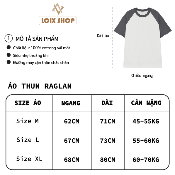 Áo thun Raglan unisex thời trang basic tee phông phối tay trơn nam nữ tay lỡ oversize form rộng Loix
