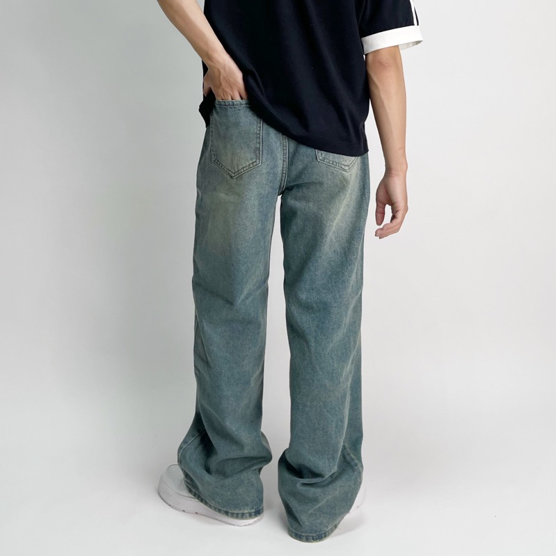 SEA WASH JEANS - Quần xanh wash ống siêu to 1003