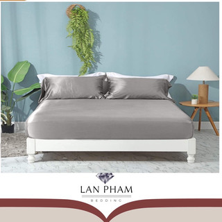 Bộ ga gối phi lụa 4 món cao cấp mát mềm mịn lan bedding màu xám ghi