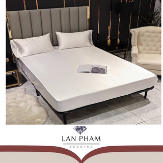 Bộ ga gối phi lụa 4 món cao cấp mt mềm, mịn lan bedding- màu trắng