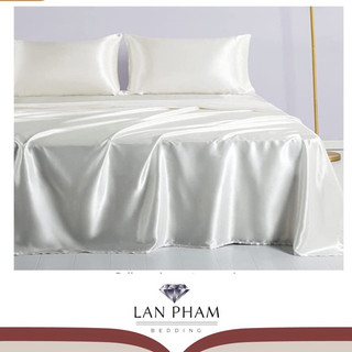 (Loại 1) Bộ Ga Gối Phi Lụa 4 Món Cao Cấp Mt Mềm, Mịn Lan Bedding- Màu Trắng
