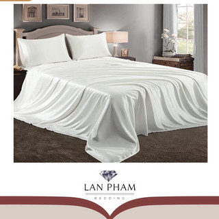 (Loại 1) Bộ Ga Gối Phi Lụa 4 Món Cao Cấp Mt Mềm, Mịn Lan Bedding- Màu Trắng