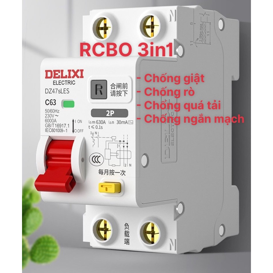 RCBO DELIXI 2p chống giật chống chập hàng chuẩn chính hãng chất lượng cao