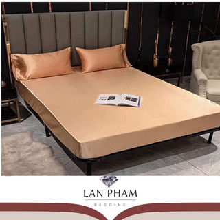 (Loại 1) Bộ Ga Gối Phi Lụa 4 Món Cao Cấp,Mát,Mềm,Mịn, Lan Bedding Màu Vàng Đồng