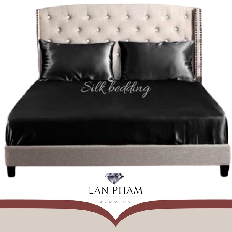 (Loại 1) Bộ Ga Gối Phi Lụa 4 Món Cao Cấp Mát, Mềm,Mịn, Lan Bedding- Màu Đen