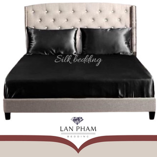 Bộ ga gối phi lụa 4 món cao cấp mát, mềm,mịn, lan bedding- màu đen