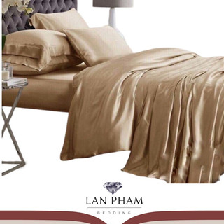 (Loại 1) Bộ Chăn Trần Bông Ga Gối Phi Lụa 5 Món Cao Cấp Mềm Mịn Mát Lan Bedding Màu Vàng Đồng