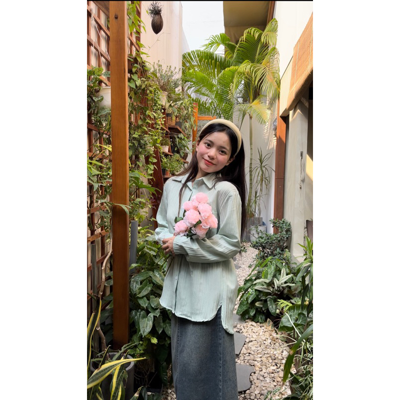 Áo sơ mi nữ from vừa tay dài màu trắng, đen, xanh, nâu chất đũi đẹp dày dặn tại Zini Store SM-D115