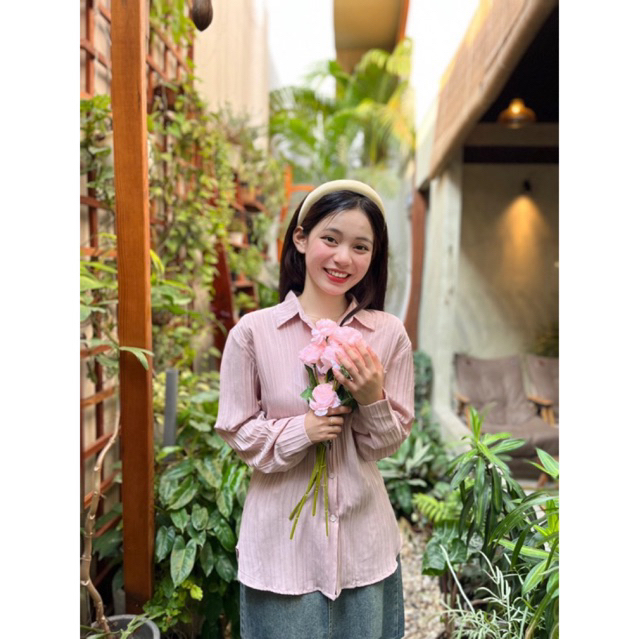 Áo sơ mi nữ from vừa tay dài màu trắng, đen, xanh, nâu chất đũi đẹp dày dặn tại Zini Store SM-D115