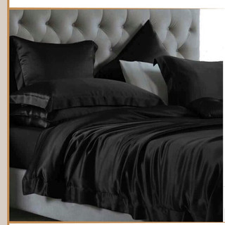 (Loại 1) Bộ Chăn Trần Bông Ga Gối Phi Lụa 5 Món Cao Cấp Mát,Mềm,Mịn  Lan Bedding -Màu Đen