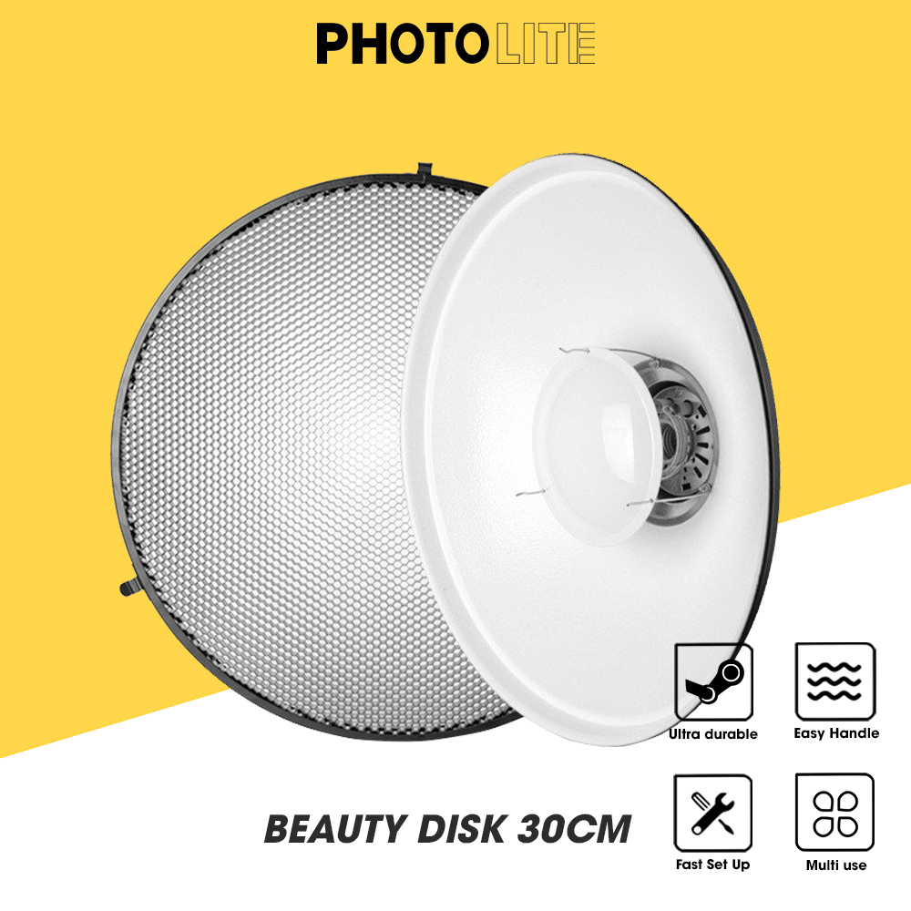Beauty dish trắng size 30cm tạo ánh sáng mềm mịn chuyên chụp chân dung và beauty