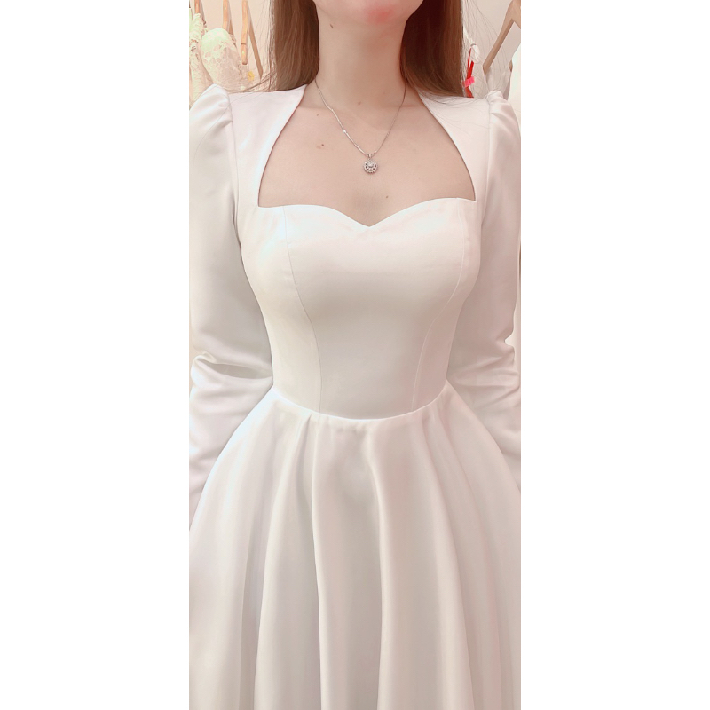 Váy đi bàn cô dâu tay dài , đầm thiết kế mie tran