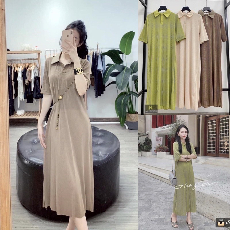 bigsize 55-90kg váy dập ly dáng xuông cổ Đức