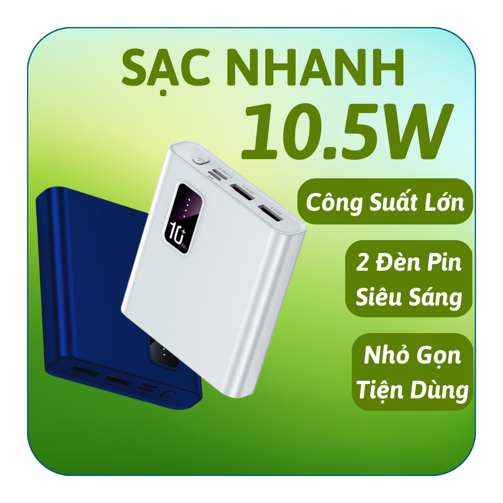 Pin sạc dự phòng Mini 20000mAh, an toàn, sạc cùng lúc 2 thiết bị, sạc nhanh 2.1A, có thể mang lên máy bay