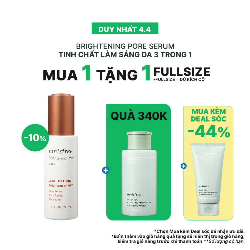 Tinh chất làm sáng da 3 trong 1 innisfree Brightening Pore Serum 30ml