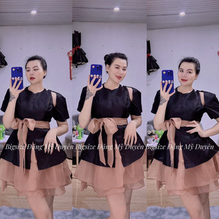 Set áo tay phồng khoét vai thắt nơ ảnh chụp thật