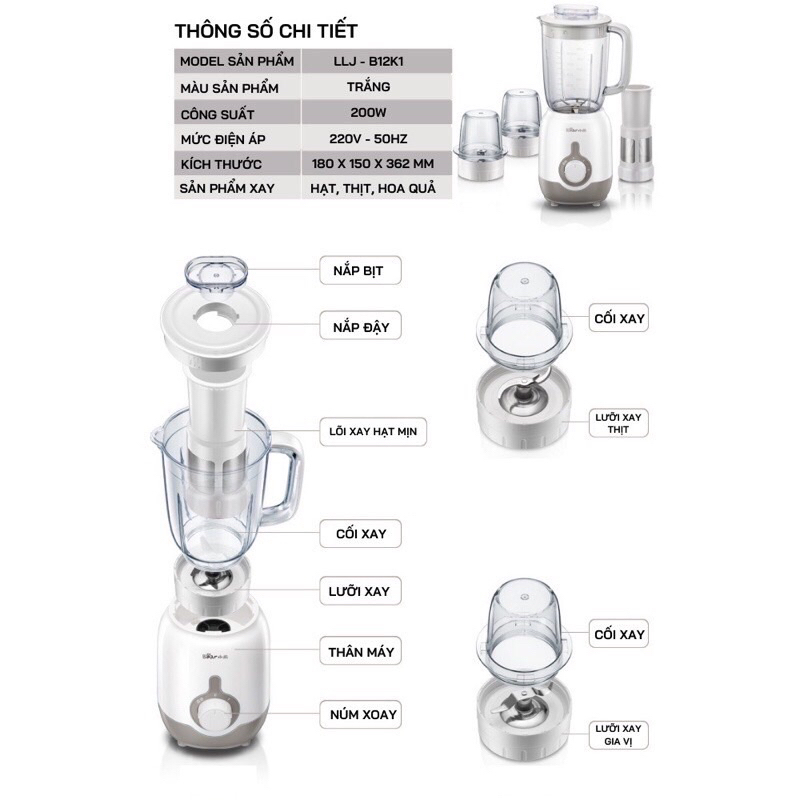 Máy Xay Sinh Tố Đa Năng Bear LLJ-B12K1 hàng chính hãng, bảo hành 12 tháng