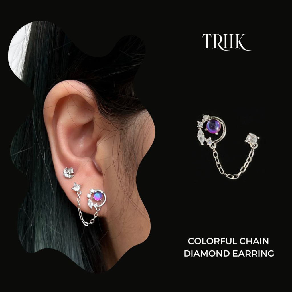 Khuyên tai đá - Colorful Chain Diamond Earring ( giá 1 chiếc )