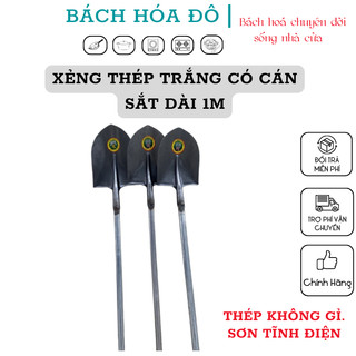 Xẻng thép trắng có cán sắt dài 1m. xúc đất trồng cây làm xây dựng ,,