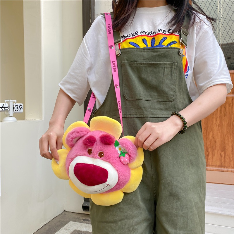 MVP3039 Disney Túi Đeo Chéo Hình Chú Gấu Hồng / Hoa Hướng Dương Bằng Lông Nhung Dễ Thương Xinh Xắn