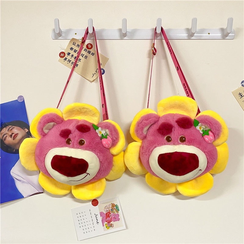 MVP3039 Disney Túi Đeo Chéo Hình Chú Gấu Hồng / Hoa Hướng Dương Bằng Lông Nhung Dễ Thương Xinh Xắn