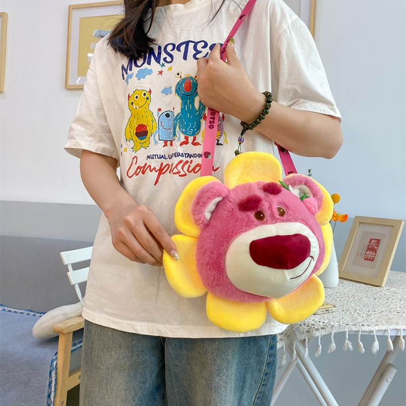 MVP3039 Disney Túi Đeo Chéo Hình Chú Gấu Hồng / Hoa Hướng Dương Bằng Lông Nhung Dễ Thương Xinh Xắn