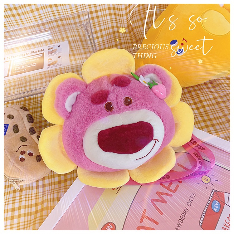 MVP3039 Disney Túi Đeo Chéo Hình Chú Gấu Hồng / Hoa Hướng Dương Bằng Lông Nhung Dễ Thương Xinh Xắn