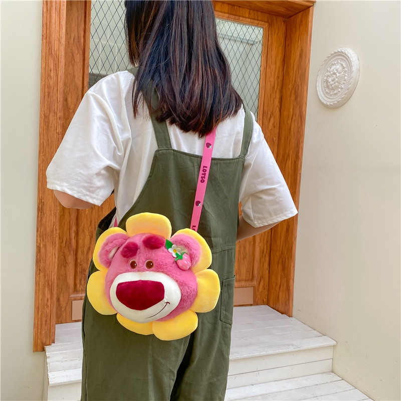 MVP3039 Disney Túi Đeo Chéo Hình Chú Gấu Hồng / Hoa Hướng Dương Bằng Lông Nhung Dễ Thương Xinh Xắn