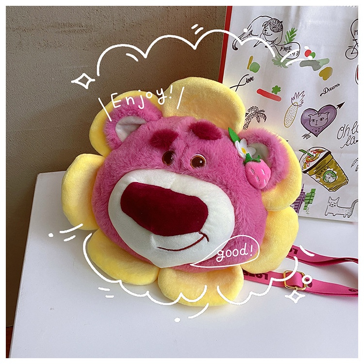 MVP3039 Disney Túi Đeo Chéo Hình Chú Gấu Hồng / Hoa Hướng Dương Bằng Lông Nhung Dễ Thương Xinh Xắn