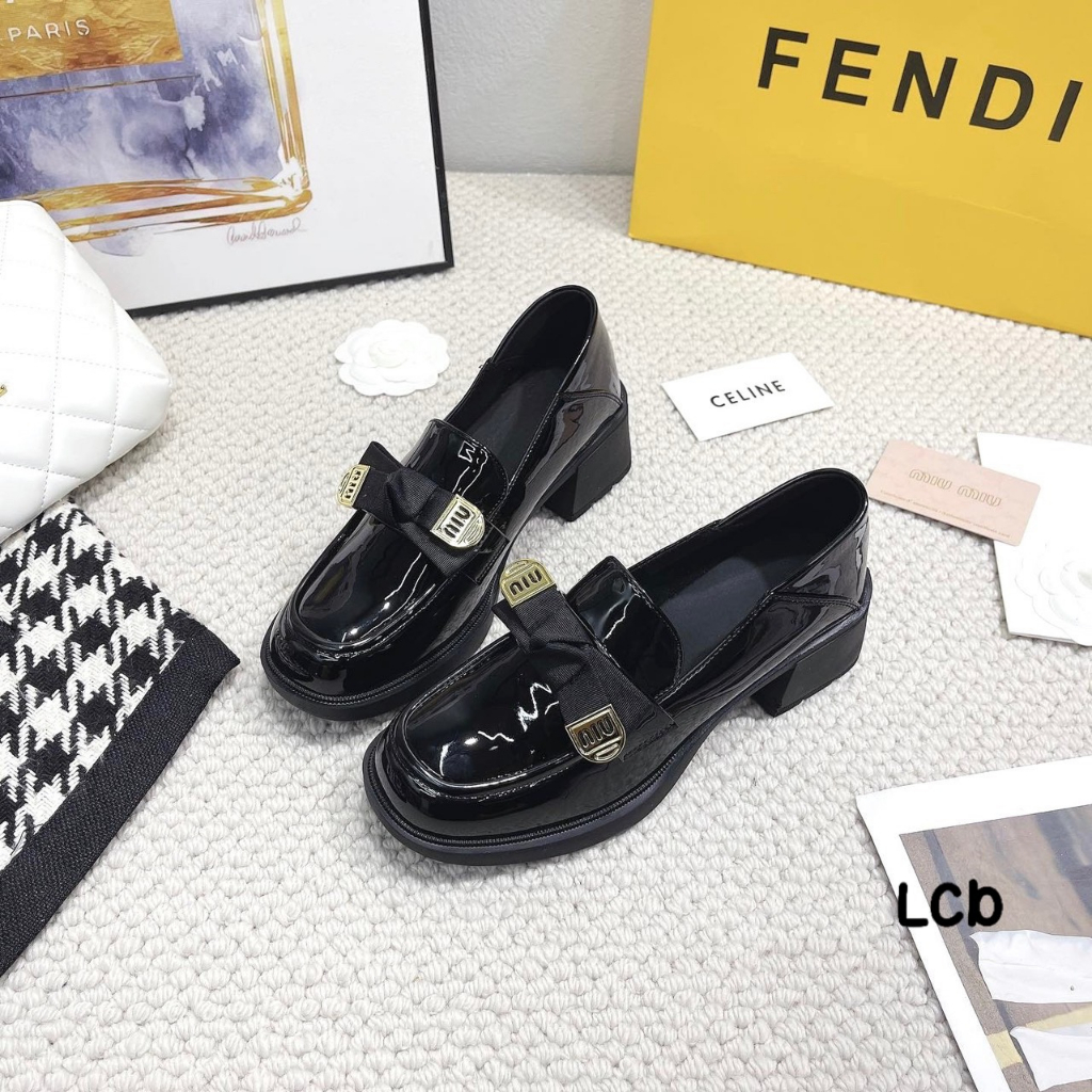 [TRANG MEEY] GIÀY MOCA NƠ MIUMIU DA BÓNG ĐẾ 5CM DA THẬT
