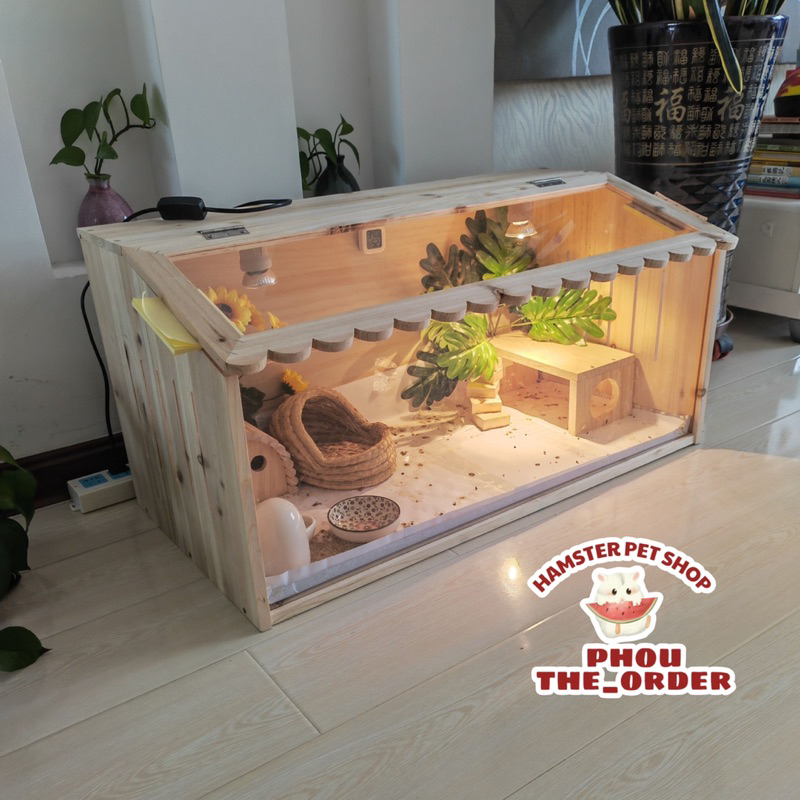 Lồng chuồng chuột hamster hình ngôi nhà gỗ mix nhựa mica