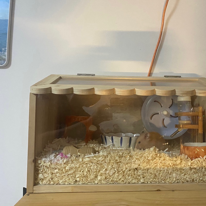 Lồng chuồng chuột hamster hình ngôi nhà gỗ mix nhựa mica