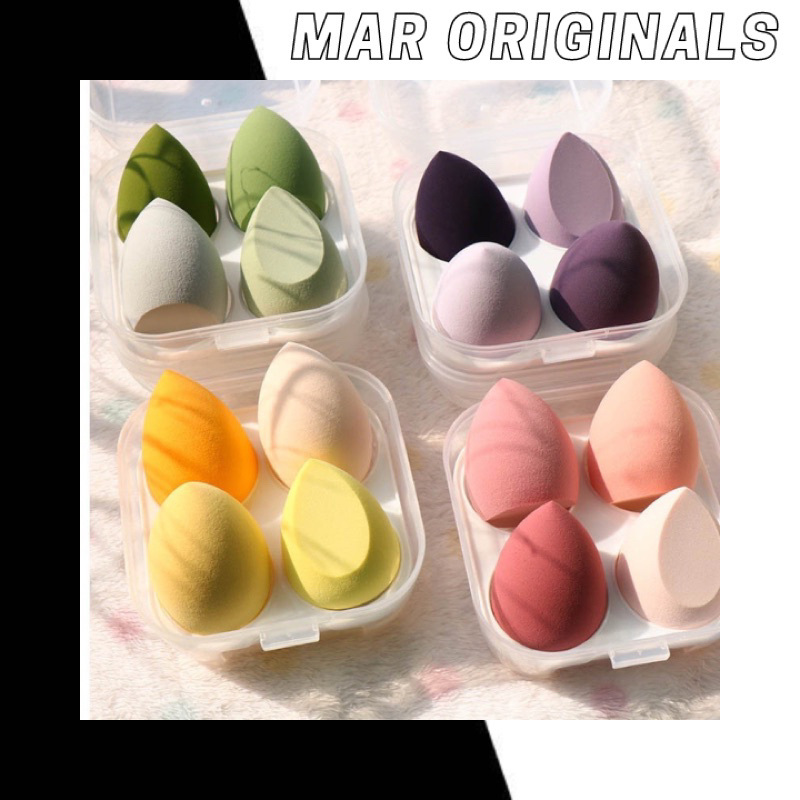 SET 4 bông mút tán kem nền hình giọt nước trang điểm makeup kèm hộp đựng xinh xắn tiện dụng MAR ORIGINALS STORE