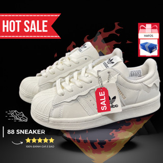 | ẢNH TỰ CHỤP | Giày adidas superstar mũi sò màu trắng kem, giày thể thao sneaker das cao cấp nam nữ full box bill
