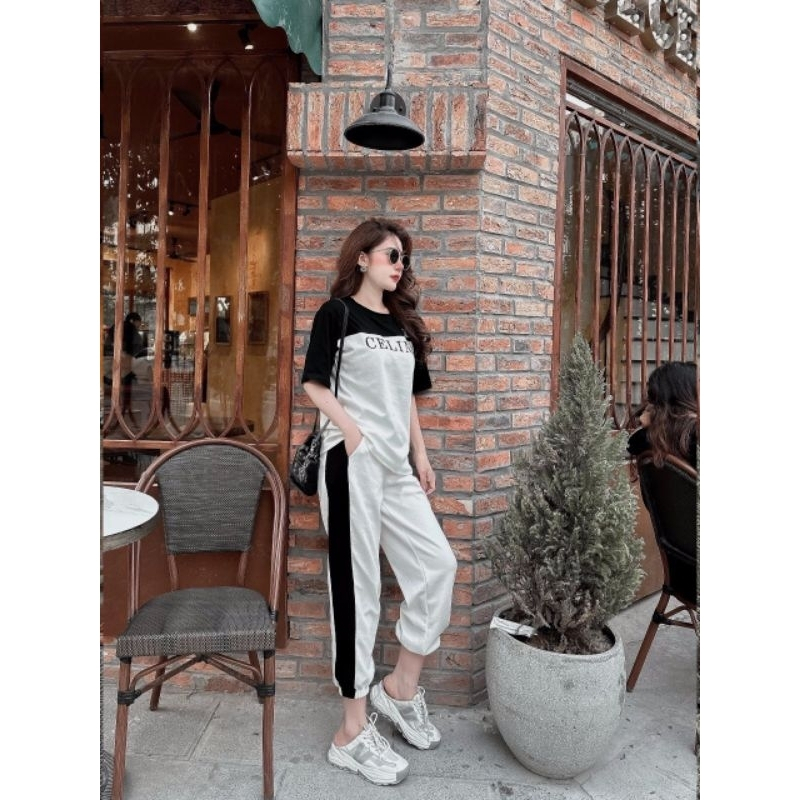 Bộ Thể Thao Nữ - Áo Thể Thao Nữ Quần Bomber Nữ Bo Gấu Thêu Hình Chất Thun Cotton Đủ Size M L XL XXL.