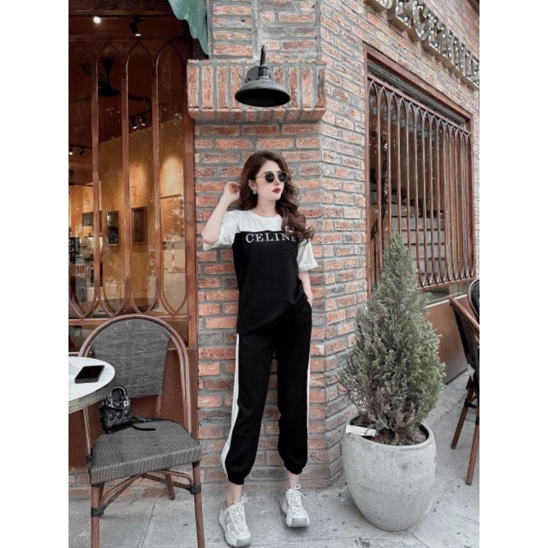 Bộ Thể Thao Nữ - Áo Thể Thao Nữ Quần Bomber Nữ Bo Gấu Thêu Hình Chất Thun Cotton Đủ Size M L XL XXL.