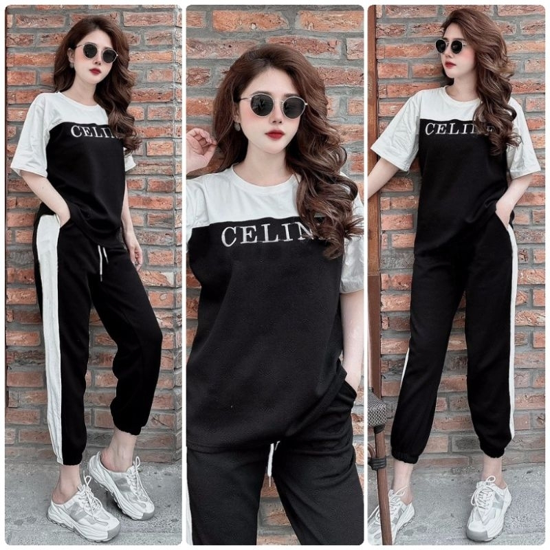 Bộ Thể Thao Nữ - Áo Thể Thao Nữ Quần Bomber Nữ Bo Gấu Thêu Hình Chất Thun Cotton Đủ Size M L XL XXL.