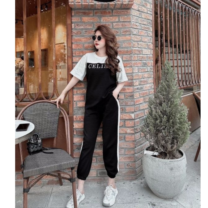 Bộ Thể Thao Nữ - Áo Thể Thao Nữ Quần Bomber Nữ Bo Gấu Thêu Hình Chất Thun Cotton Đủ Size M L XL XXL.