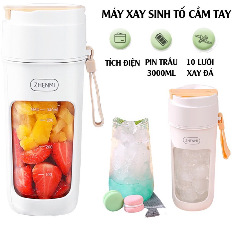 Máy xay sinh tốc câm tay Zhenmi cao cấp 10 lưỡi xay - sạc pin