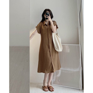 váy sơ mi cúc gỗ dáng dài