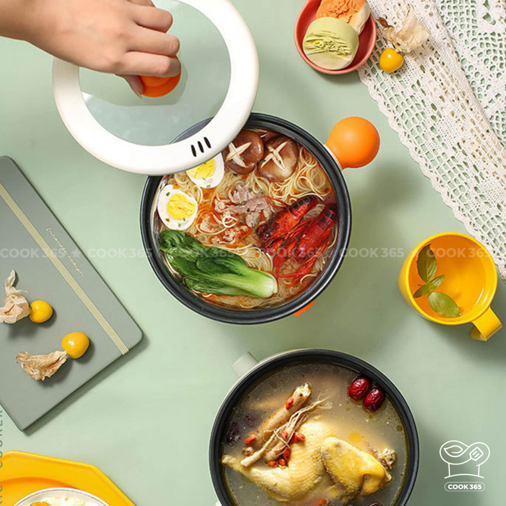 Nồi lẩu hấp điện đa năng mini 800W 1.5L sinh viên kí túc xá phong cách Hàn Quốc