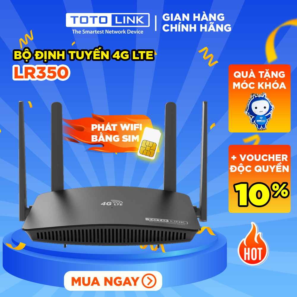 [Mã ELTO12 giảm đến 40K đơn 100K] Bộ Phát Wifi Di Động 4G LTE TOTOLINK LR350 Phát Wifi từ Sim