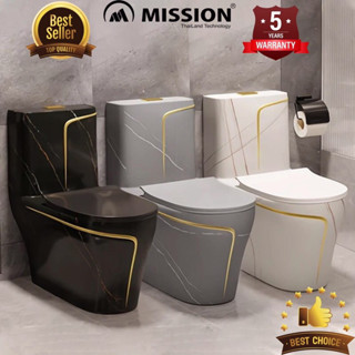 Bồn cầu một khối trắng chỉ vàng , bồn nguyên khối đen chỉ vàng, bệt vân đá xả xoáy kết hợp xả đẩy siêu sạch Mission