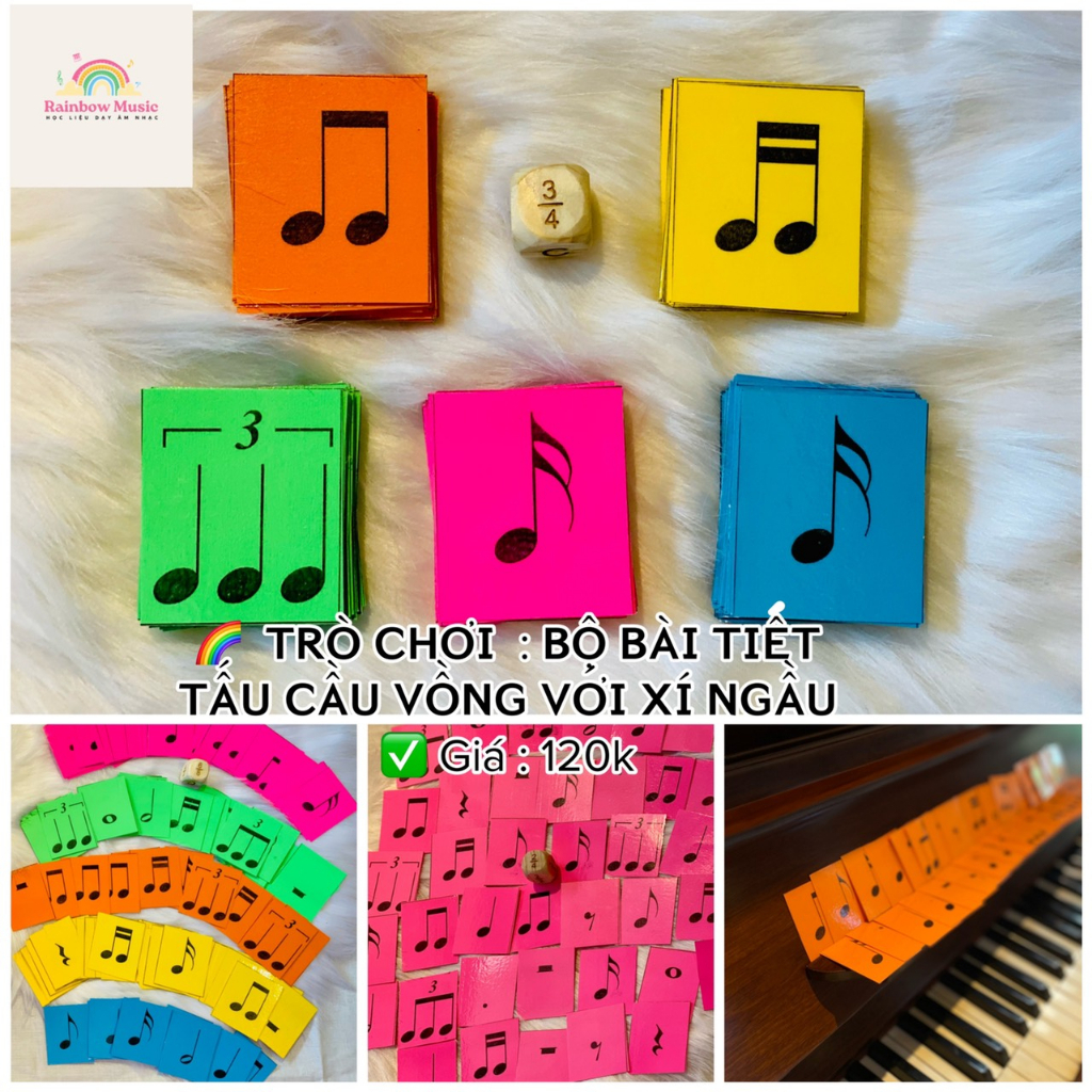 Flashcards tiết tấu với xí gầu, Flashcard Rainbow Music học liệu âm nhạc, tiết tấu với xí ngầu
