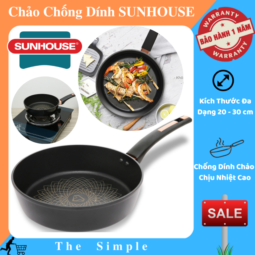 Chảo Chống Dính SUNHOUSE ST20 - ST22 - ST26 - ST28 - ST30B (20-30 cm) - Chảo Kim Cương Chống Dính - Hoạ Tiết Tinh Xảo