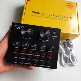 (Loại 1-chắc chắn) Sound card V8 cao cấp có kết nối không dây bluetooth dành cho míc thu âm.