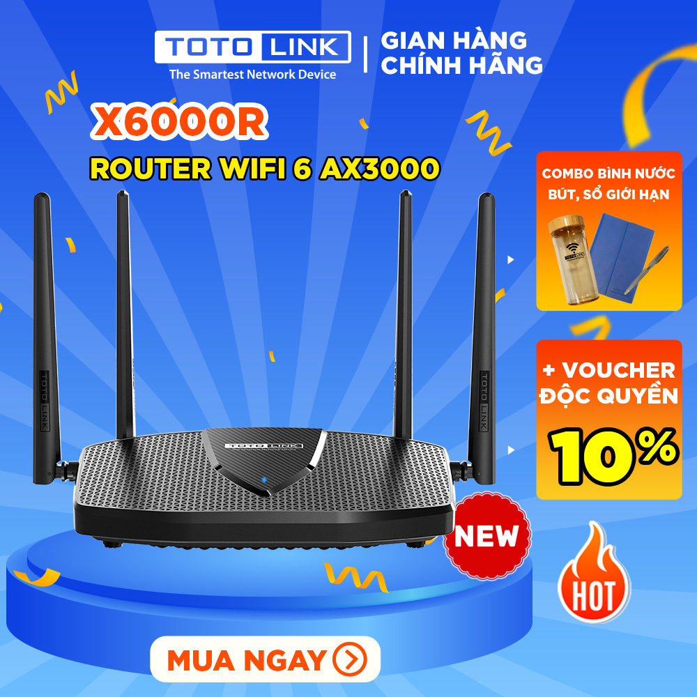 [Mã ELTO12 giảm đến 40K đơn 100K] TOTOLINK X6000R - Router Wi-Fi 6 băng tần kép Gigabit AX3000