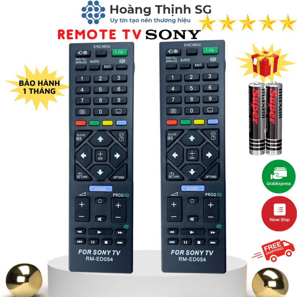Remote điều khiển tivi Sony RM ED054, điều khiển TV Sony các dòng tivi LCD/Plasma/LED - Tặng kèm pin