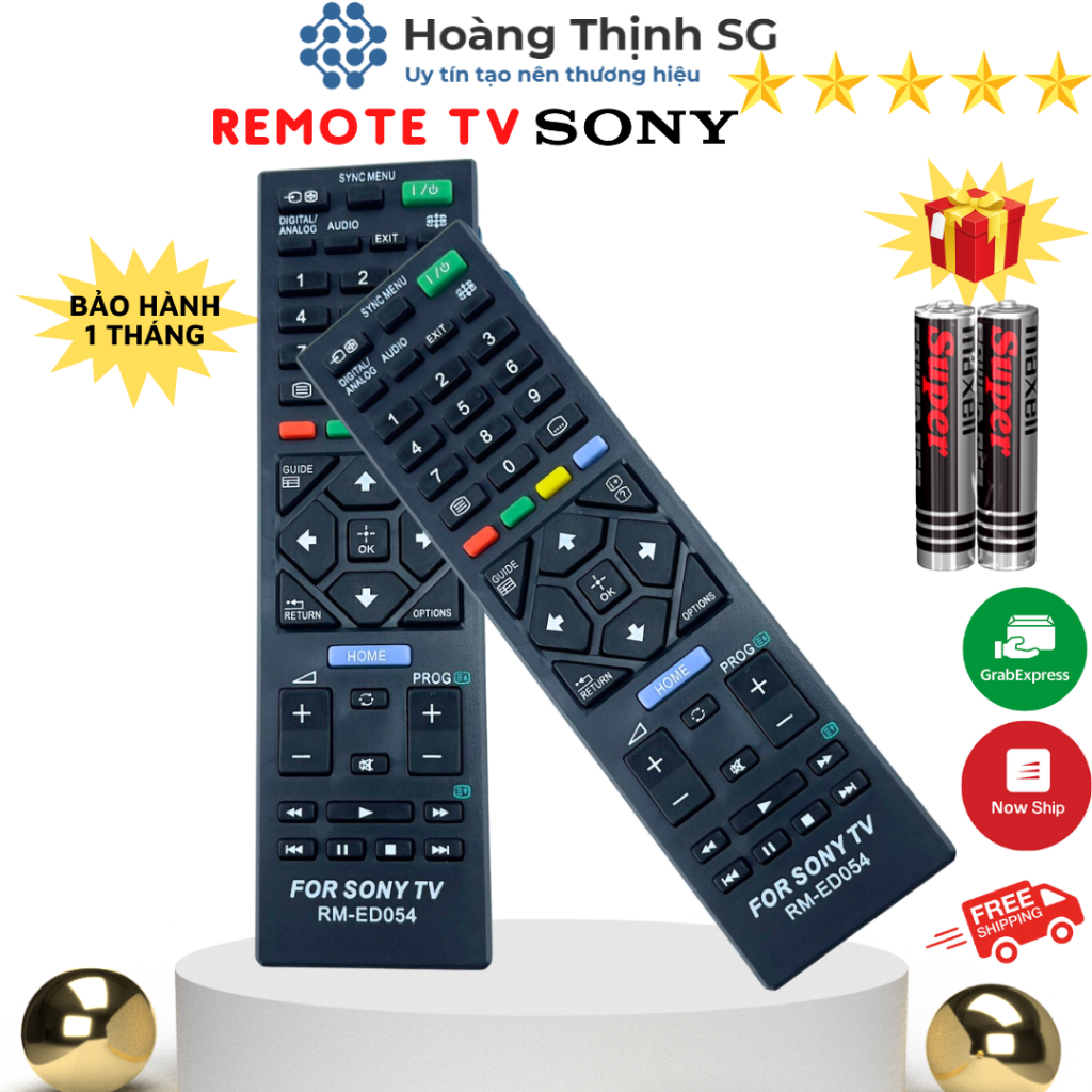 Remote điều khiển tivi Sony RM ED054, điều khiển TV Sony các dòng tivi LCD/Plasma/LED - Tặng kèm pin