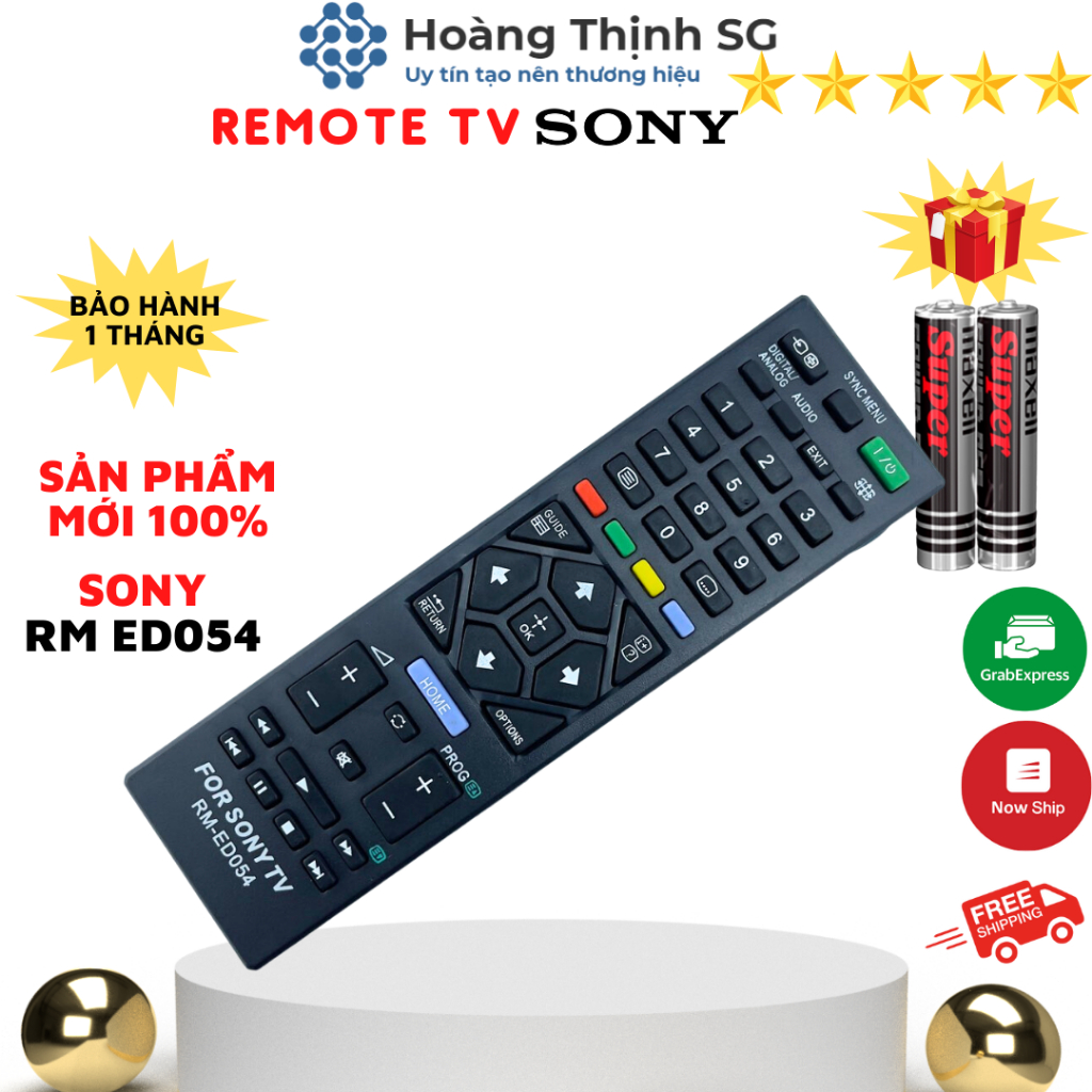 Remote điều khiển tivi Sony RM ED054, điều khiển TV Sony các dòng tivi LCD/Plasma/LED - Tặng kèm pin